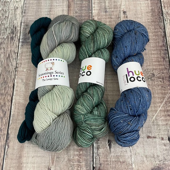 Hue Loco Other - Grounded Feet - Sock Yarn Mix Hue Loco / Loopy Ewe Fingering Wt. Green Blue Gray
